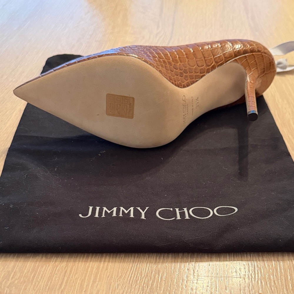 Jimmy Choo Tan Croc-Embossed Heels - Picture 4 of 4